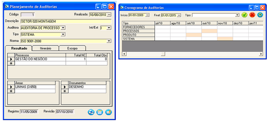Planejamento e Cronograma de Auditorias Módulo para Auditorias GQuality Flexsys