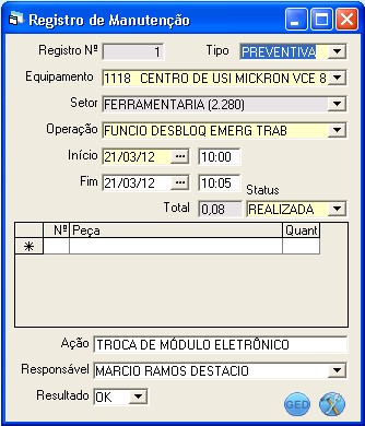 Registro de Manutenção Módulo para Manutenção GQuality Flexsys