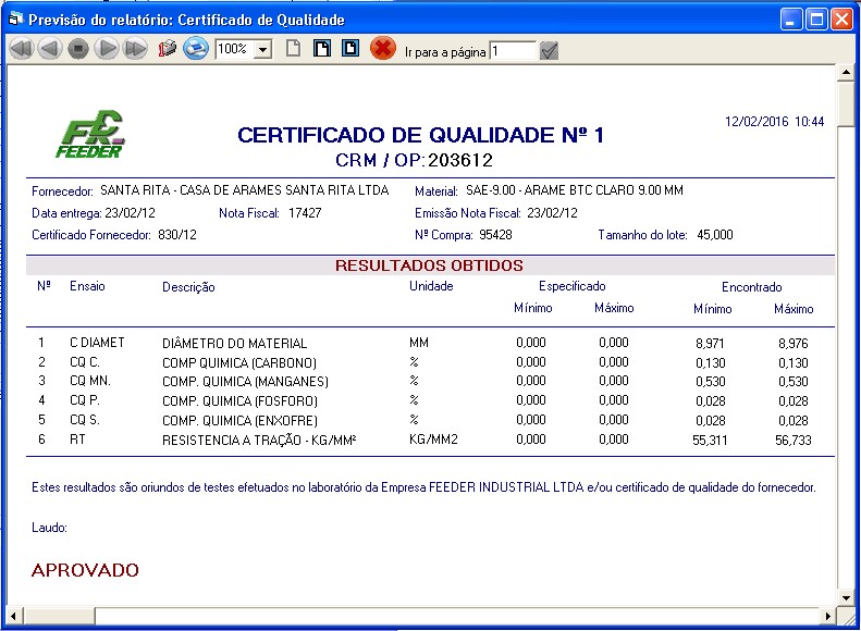 Laudo de Recebimento Módulo Recebimentos GQuality Flexsys