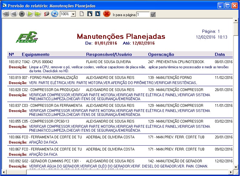 Relatório de Manutenções Planejadas Módulo para Manutenções GQuality Flexsys